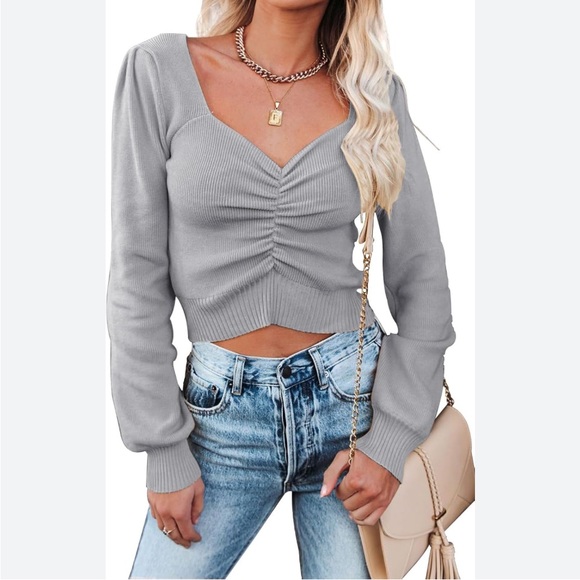 Prettygarden Gray Long Sleeve Crop Length Sweater NWOT - Picture 3 of 7